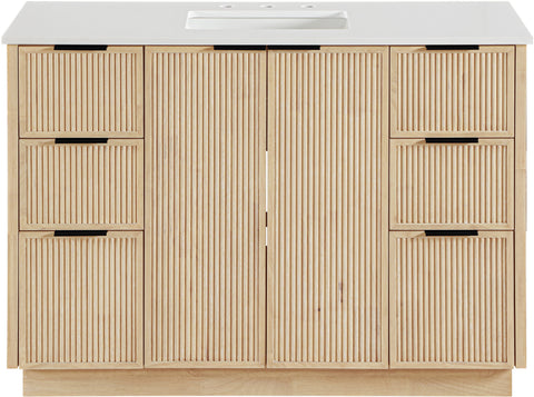 Yara 48" Natural Engineered Stone And Solid Wood Bathroom Vanity, 1 Piece