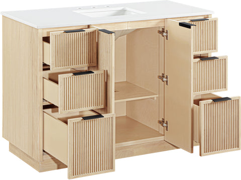 Yara 48" Natural Engineered Stone And Solid Wood Bathroom Vanity, 1 Piece