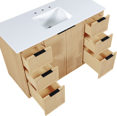 Yara 48" Natural Engineered Stone And Solid Wood Bathroom Vanity, 1 Piece