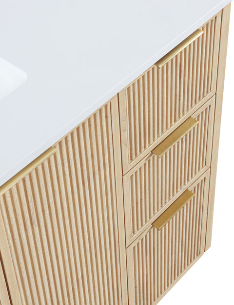 Yara 48" Natural Engineered Stone And Solid Wood Bathroom Vanity, 1 Piece