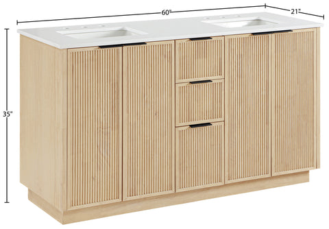 Yara 60" Natural Engineered Stone And Solid Wood Bathroom Vanity, 1 Piece