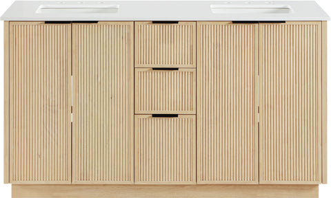 Yara 60" Natural Engineered Stone And Solid Wood Bathroom Vanity, 1 Piece
