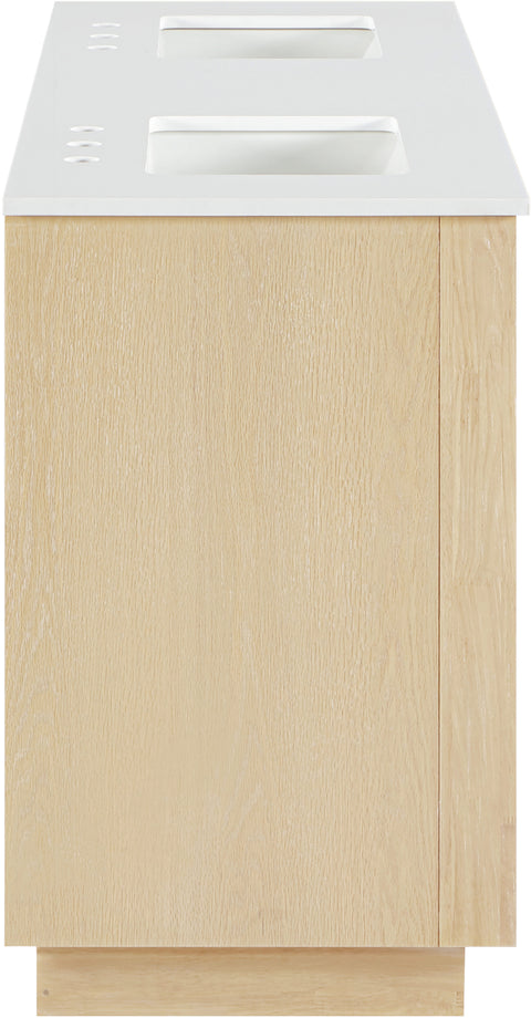 Yara 60" Natural Engineered Stone And Solid Wood Bathroom Vanity, 1 Piece