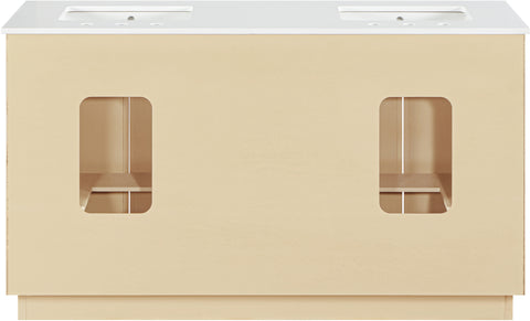 Yara 60" Natural Engineered Stone And Solid Wood Bathroom Vanity, 1 Piece