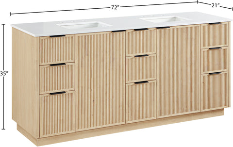 Yara 72" Natural Engineered Stone And Solid Wood Bathroom Vanity, 1 Piece