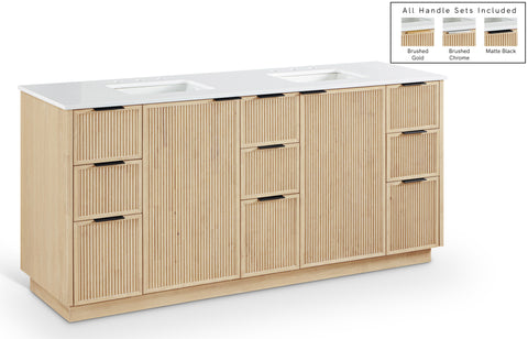 Yara 72" Natural Engineered Stone And Solid Wood Bathroom Vanity, 1 Piece