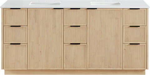 Yara 72" Natural Engineered Stone And Solid Wood Bathroom Vanity, 1 Piece