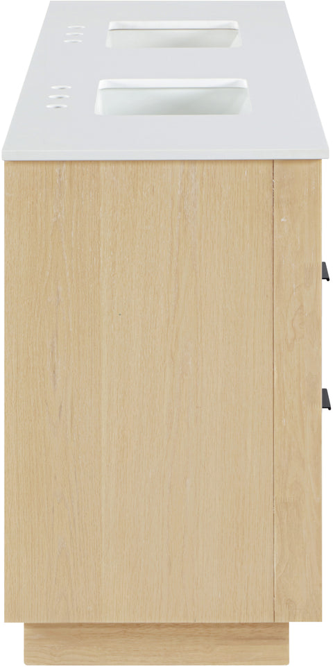 Yara 72" Natural Engineered Stone And Solid Wood Bathroom Vanity, 1 Piece