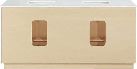 Yara 72" Natural Engineered Stone And Solid Wood Bathroom Vanity, 1 Piece