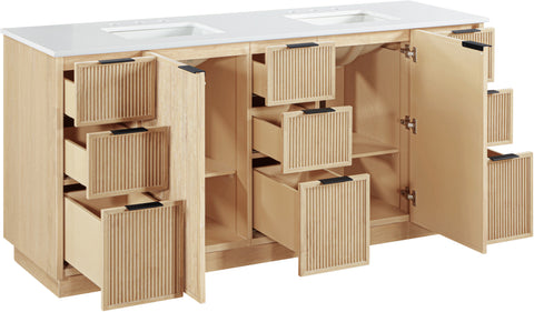 Yara 72" Natural Engineered Stone And Solid Wood Bathroom Vanity, 1 Piece