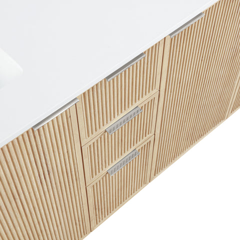 Yara 72" Natural Engineered Stone And Solid Wood Bathroom Vanity, 1 Piece