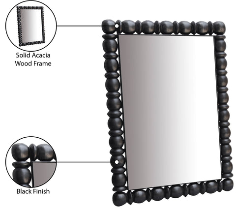Elara 26" Black Acacia Wood Frame Mirror, 1 Piece