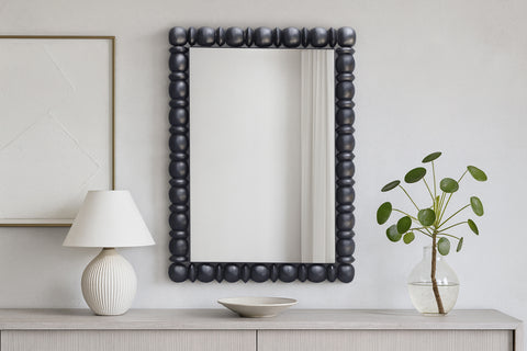 Elara 26" Black Acacia Wood Frame Mirror, 1 Piece