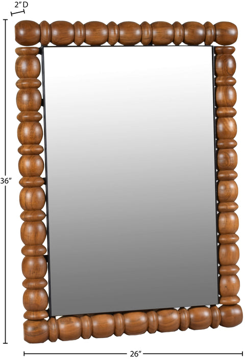 Elara 26" Brown Acacia Wood Frame Mirror, 1 Piece