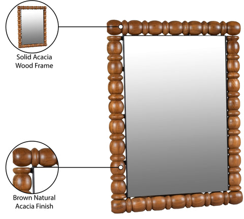 Elara 26" Brown Acacia Wood Frame Mirror, 1 Piece