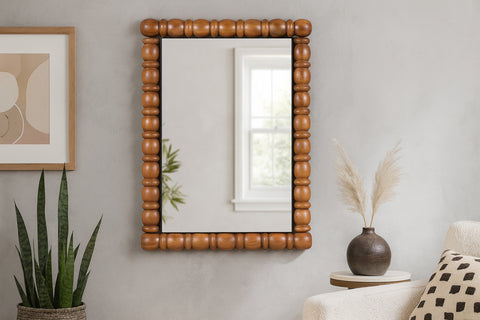 Elara 26" Brown Acacia Wood Frame Mirror, 1 Piece