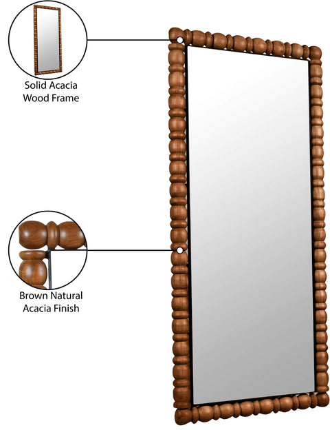 Elara 29" Brown Acacia Wood Frame Mirror, 1 Piece