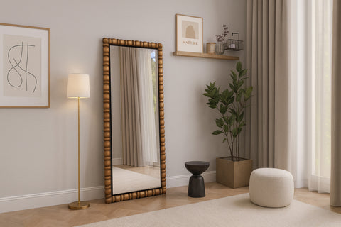 Elara 29" Brown Acacia Wood Frame Mirror, 1 Piece