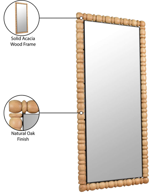 Elara 29" Bleached Acacia Wood Frame Mirror, 1 Piece