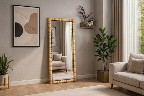 Elara 29" Bleached Acacia Wood Frame Mirror, 1 Piece