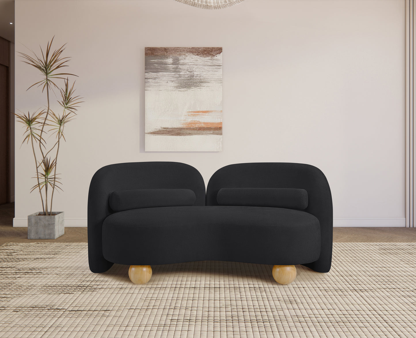 harlow black chenille fabric loveseat