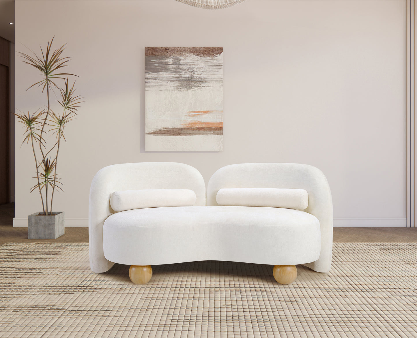 harlow cream chenille fabric loveseat