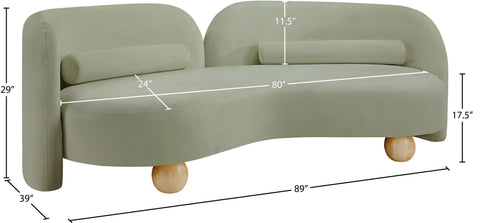 Camden 89" Mint Chenille Fabric Upholstered Sofa, 1 Piece