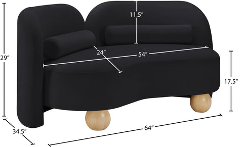 Camden 64" Black Velvet Upholstered Loveseat, 1 Piece