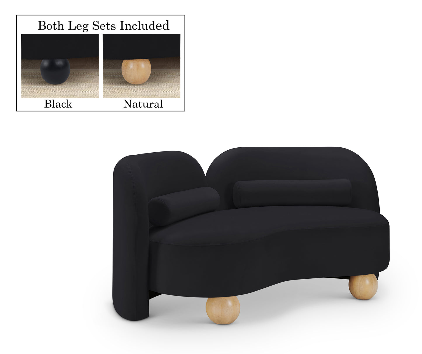 harlow black velvet loveseat