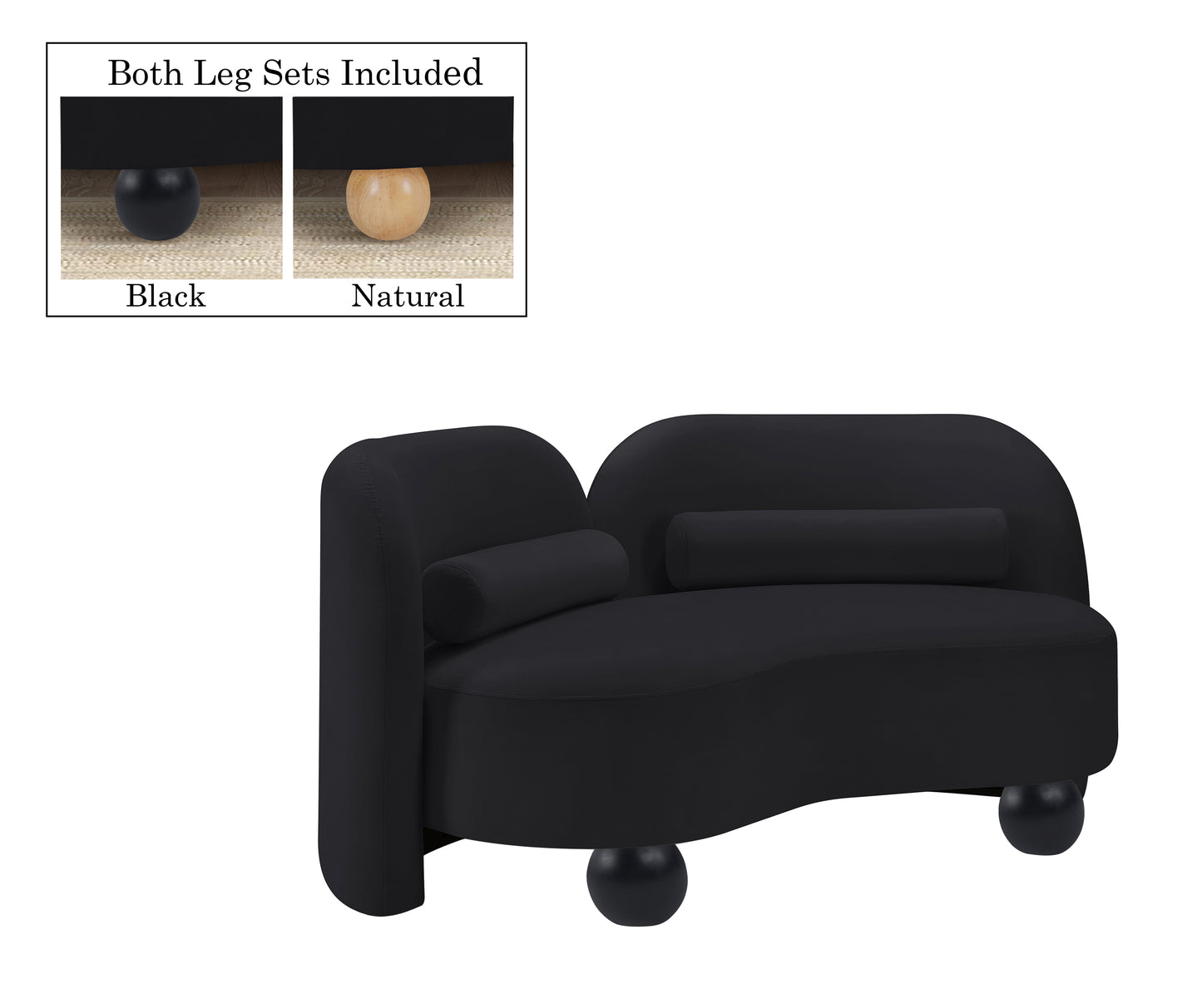 harlow black velvet loveseat