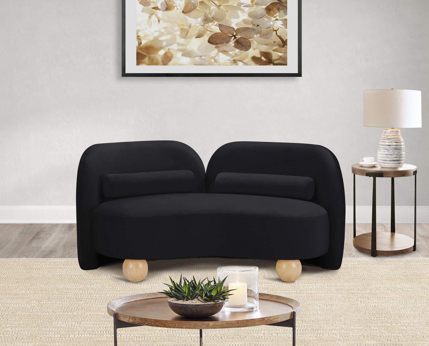 harlow black velvet loveseat