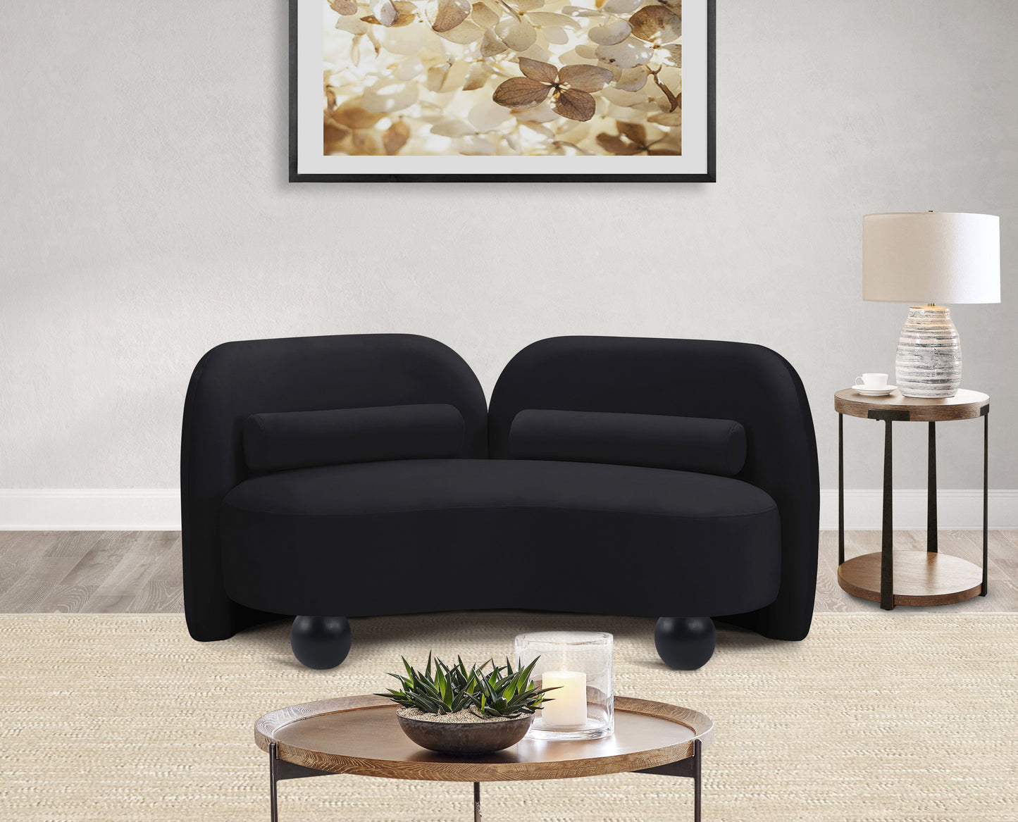 harlow black velvet loveseat