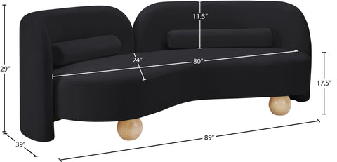 Camden 89" Black Velvet Upholstered Sofa, 1 Piece