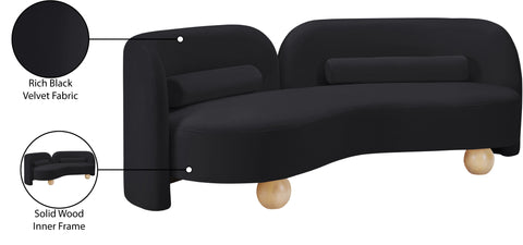 Camden 89" Black Velvet Upholstered Sofa, 1 Piece