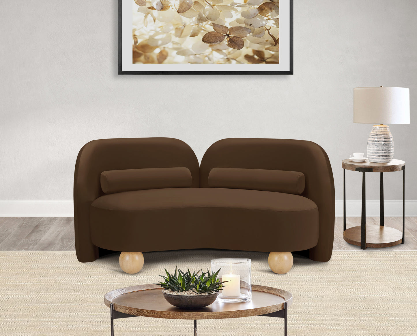 harlow brown velvet loveseat