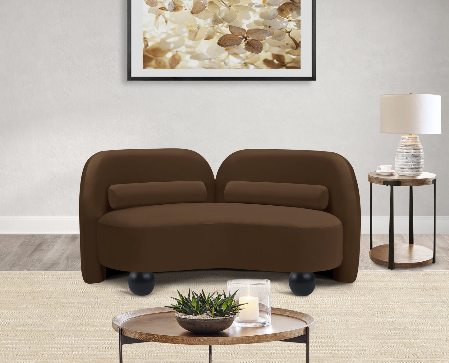 harlow brown velvet loveseat