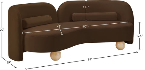 Camden 89" Brown Velvet Upholstered Sofa, 1 Piece