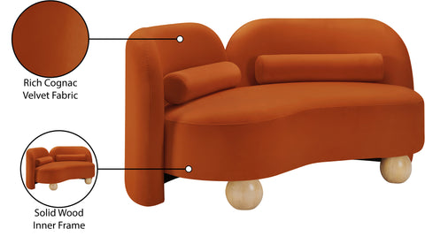 Camden 64" Cognac Velvet Upholstered Loveseat, 1 Piece