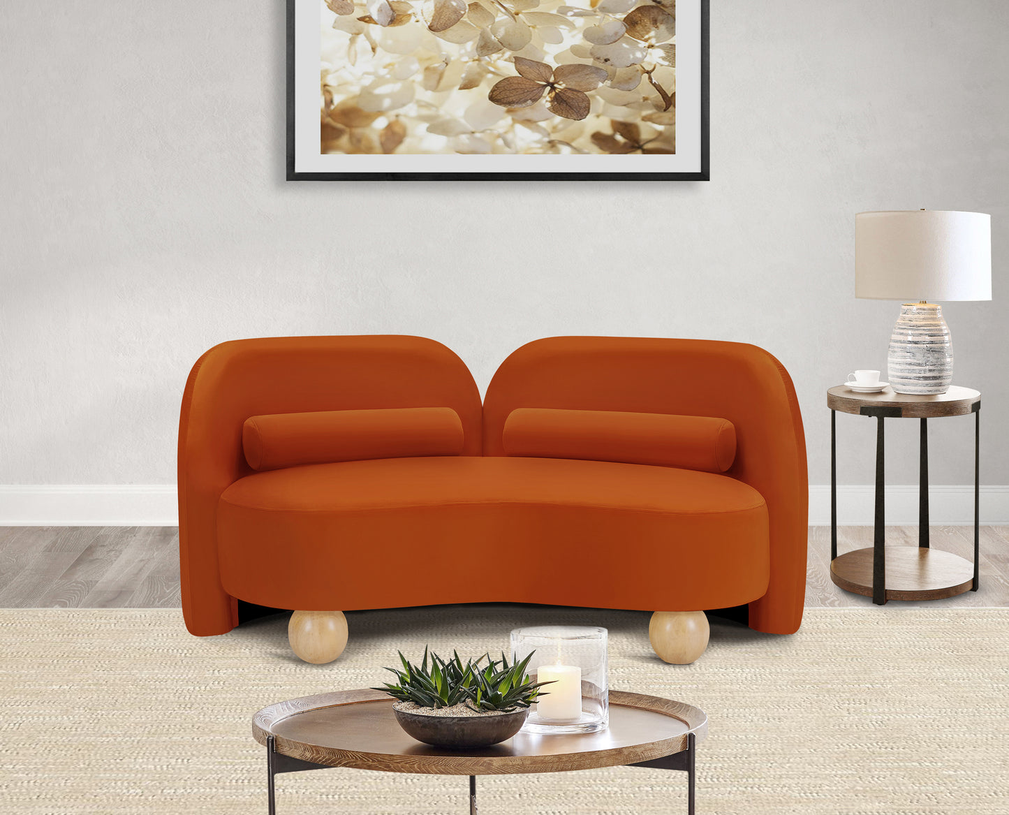 harlow cognac velvet loveseat