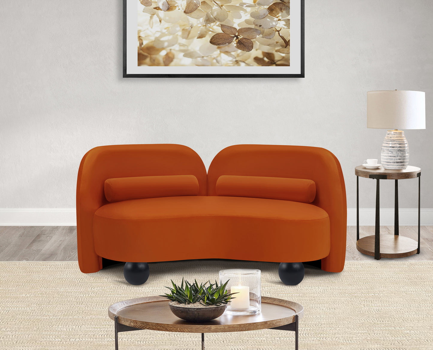 harlow cognac velvet loveseat