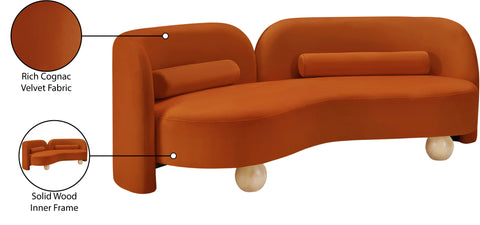 Camden 89" Cognac Velvet Upholstered Sofa, 1 Piece