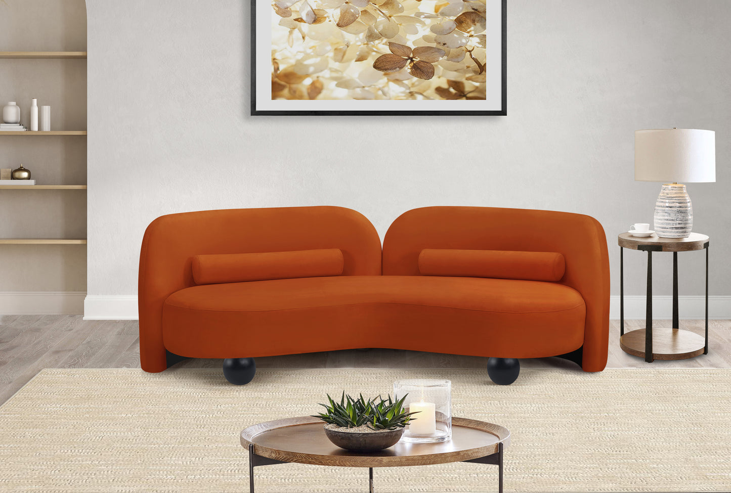 harlow cognac velvet sofa