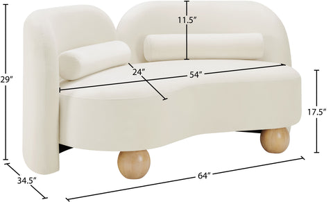 Camden 64" Cream Velvet Upholstered Loveseat, 1 Piece
