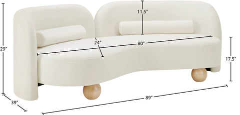 Camden 89" Cream Velvet Upholstered Sofa, 1 Piece