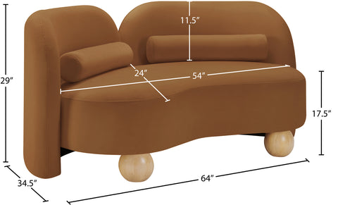 Camden 64" Saddle Velvet Upholstered Loveseat, 1 Piece