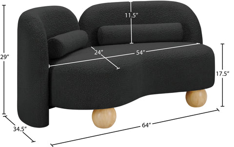 Camden 64" Black Boucle Fabric Upholstered Loveseat, 1 Piece