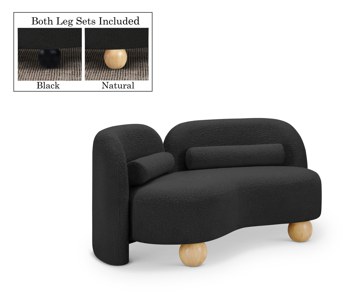 harlow black boucle fabric loveseat