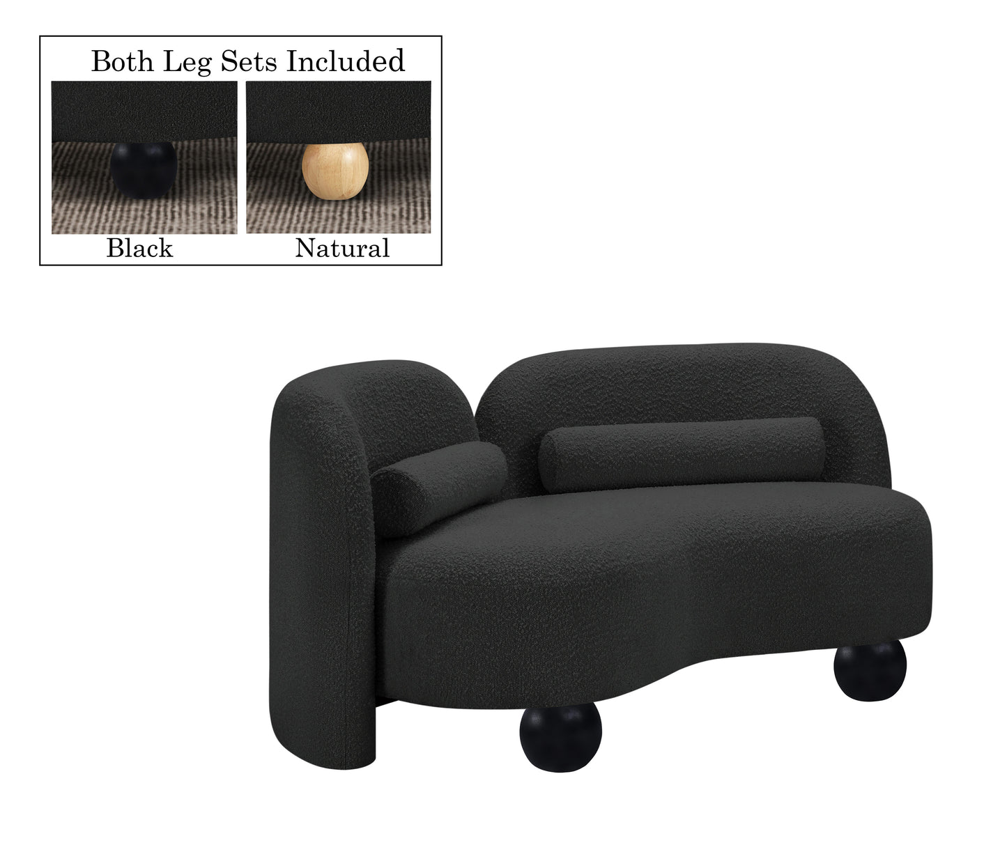 harlow black boucle fabric loveseat