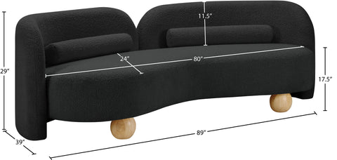 Camden 89" Black Boucle Fabric Upholstered Sofa, 1 Piece