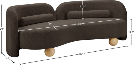 Camden 89" Brown Boucle Fabric Upholstered Sofa, 1 Piece
